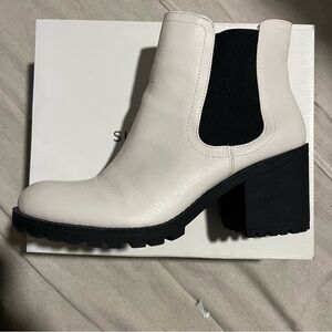 Sun + Stone Morghan 11 White and Black Heeled Boots